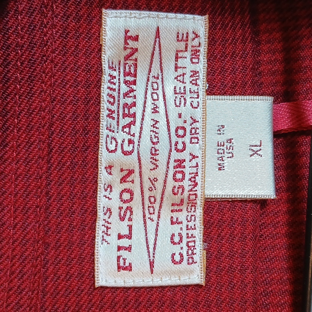 Filson Garment 100% Virgin Wool Shirt Red Men Large Shirt Button Up Down size XL - Picture 8 of 9